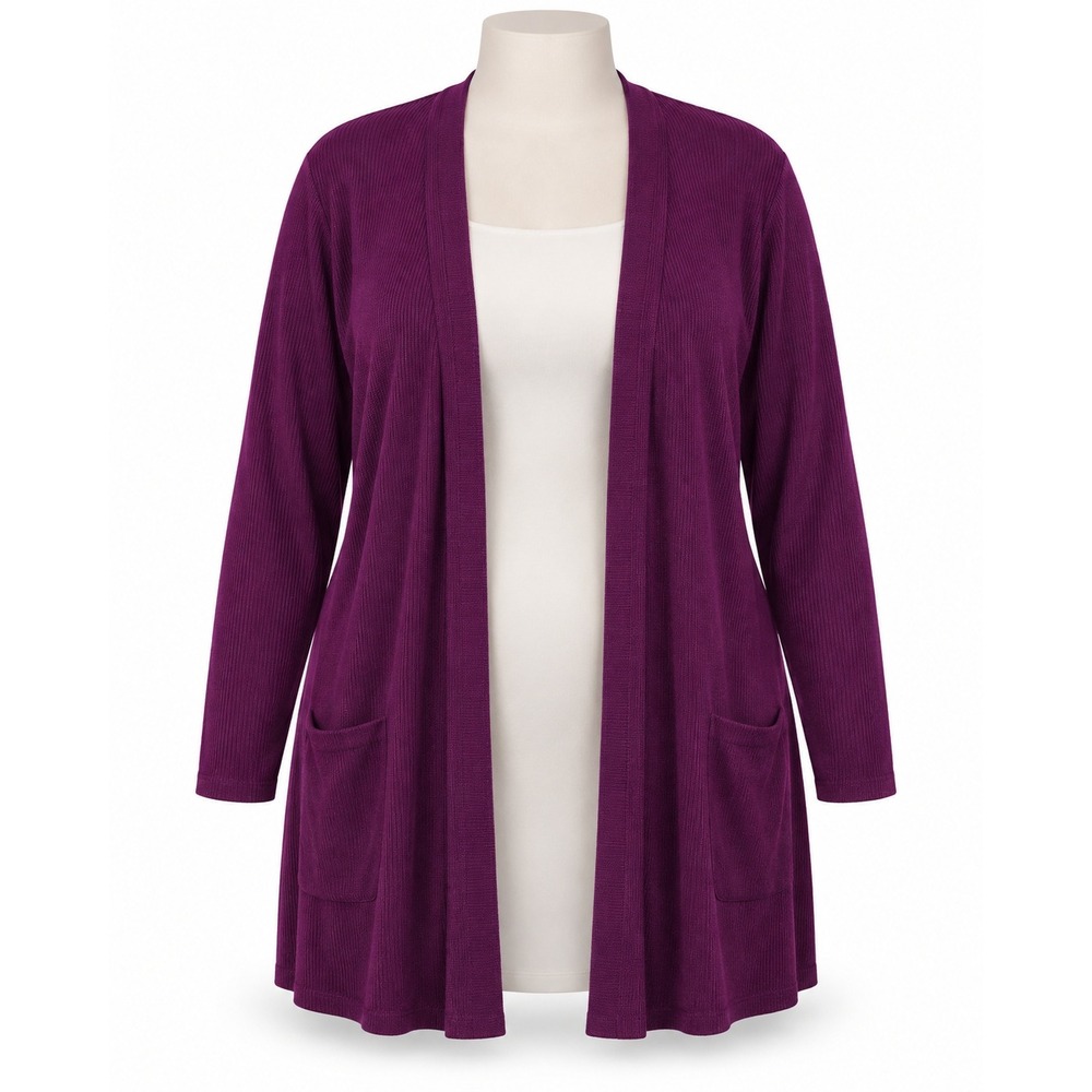 Torrid Cardigan Size 3 Purple Ribbed Open Front Longline Pocket Knit Sweater